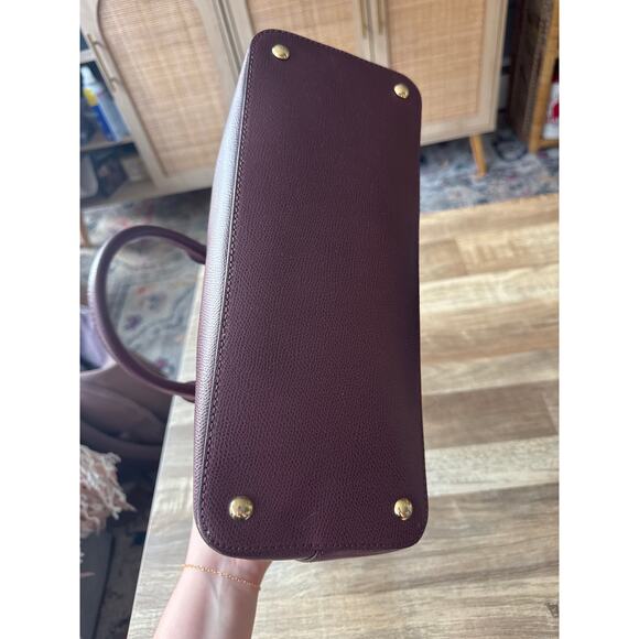 Michael Kors Cindy Pebbled Leather Medium Dome Satchel Purse Burgundy - Picture 4 of 7